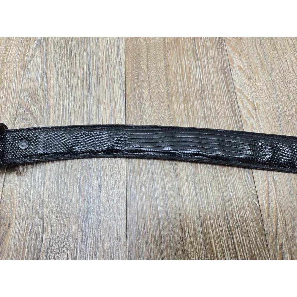 Ben Silver Genuine Lizard & Leather Black Belt Men's 40 Made in USA 31401 Brass